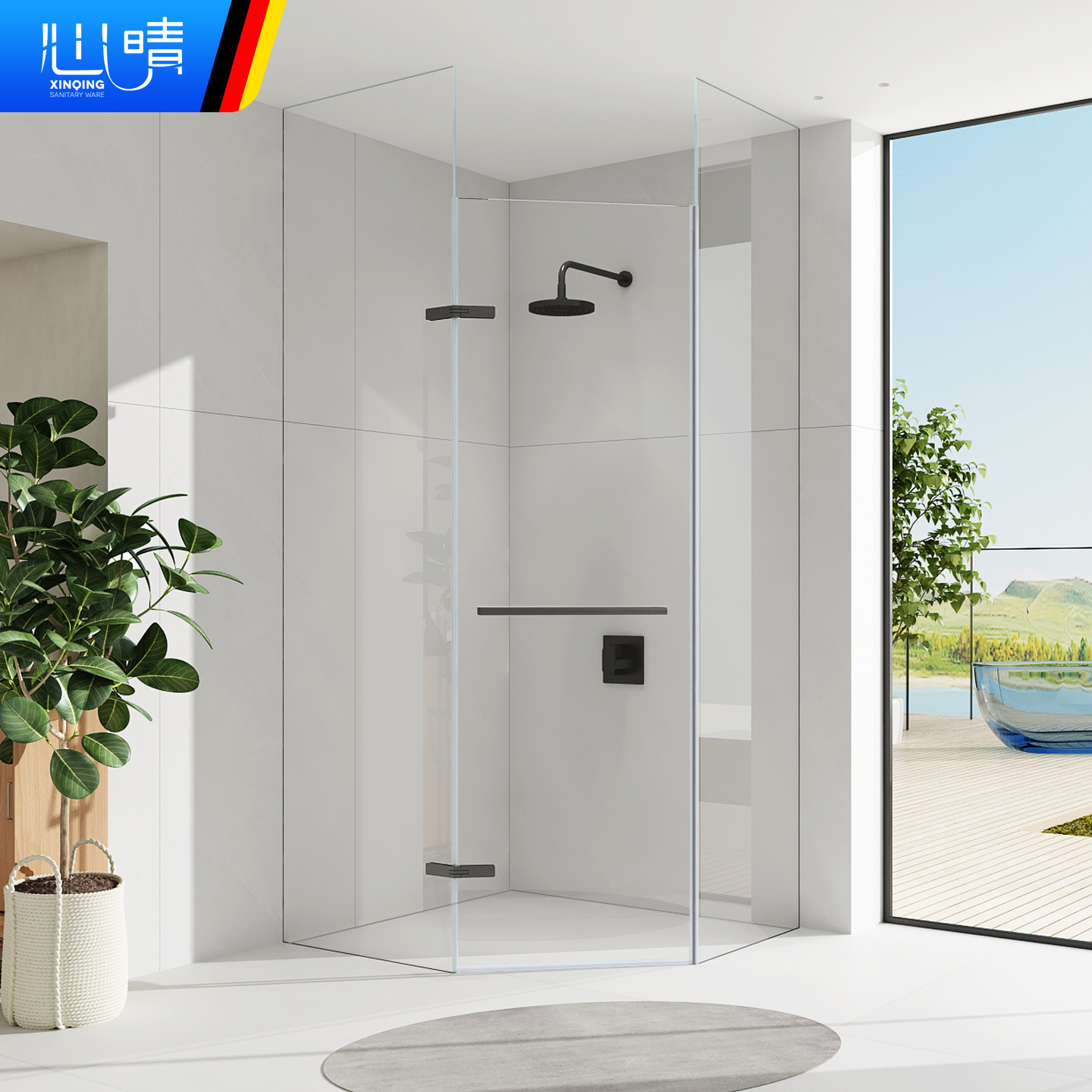 心晴极简干湿分离浴室隔断下沉式无障碍卫生间钻石型无边框淋浴房,家装主材,整体淋浴房,淘宝优惠券,粉丝福利购,淘宝优惠卷