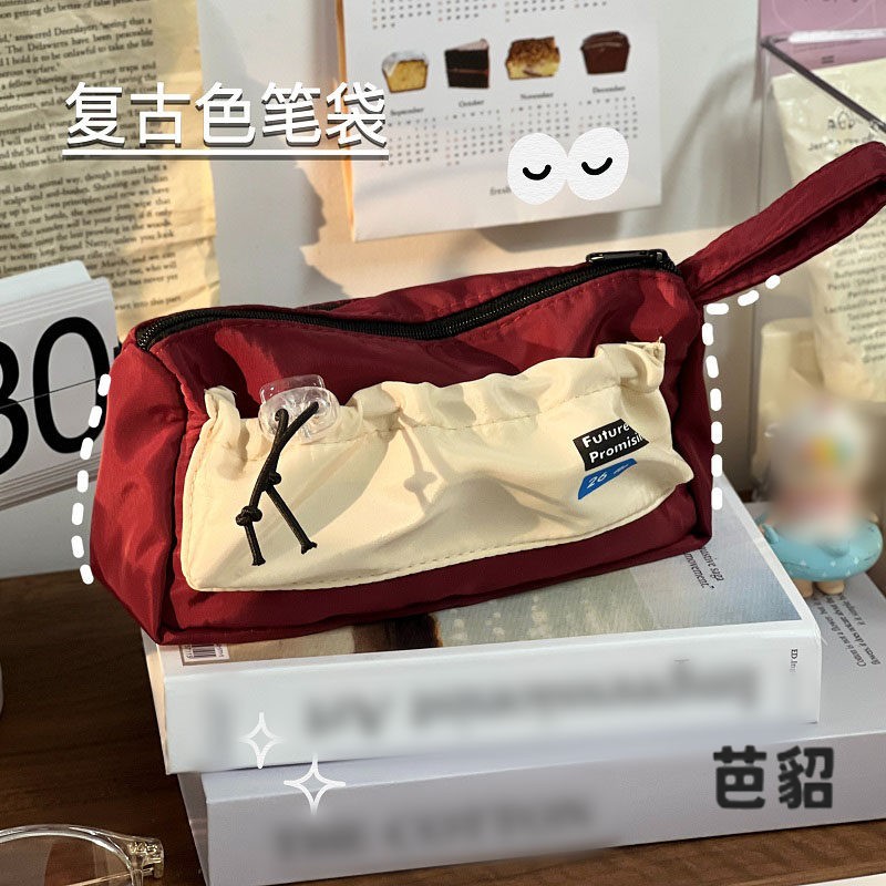 同款覆古笔袋ins风简约小学生女孩初中男生大容量松紧带日系 铅笔盒防水布高颜值大学生文具袋帆布文具笔袋