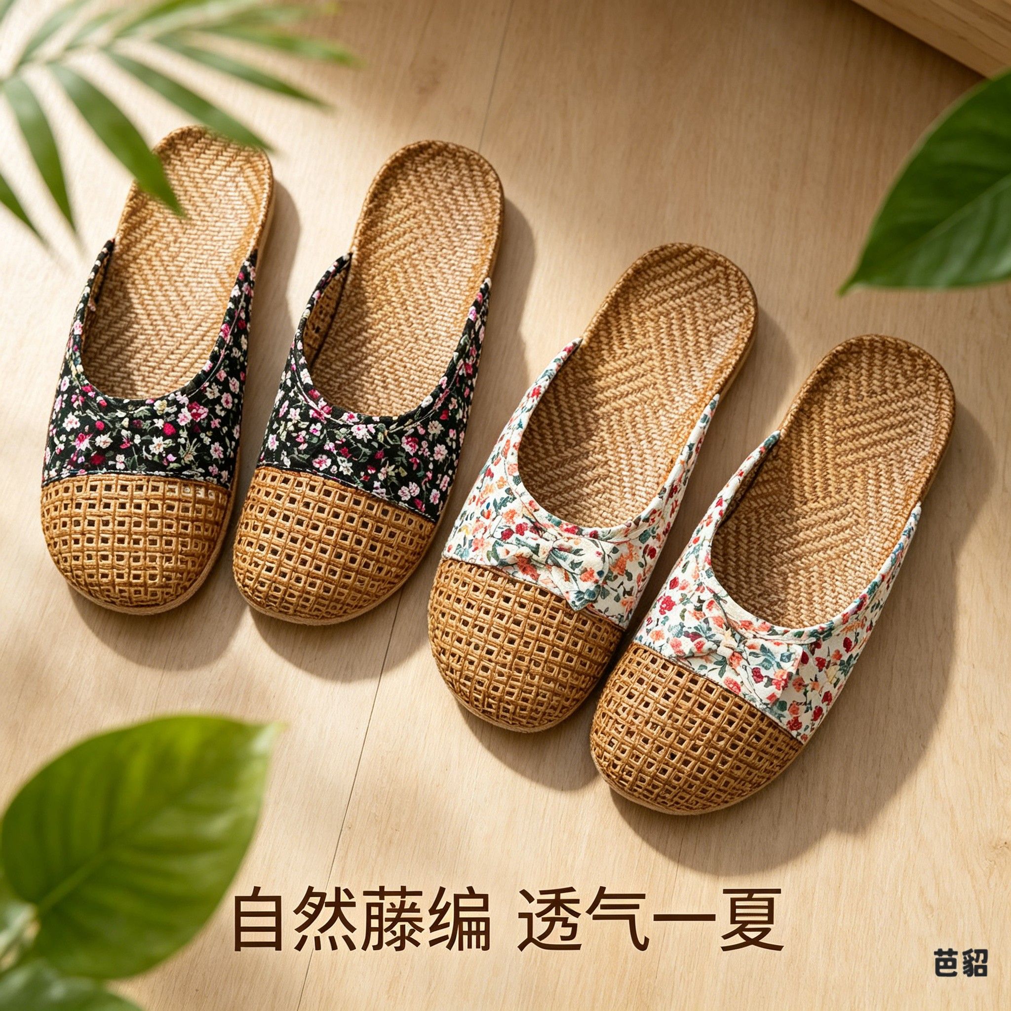 藤草编织拖鞋室内家居高级感亚麻防滑包头夏季办公室凉拖鞋外穿图片