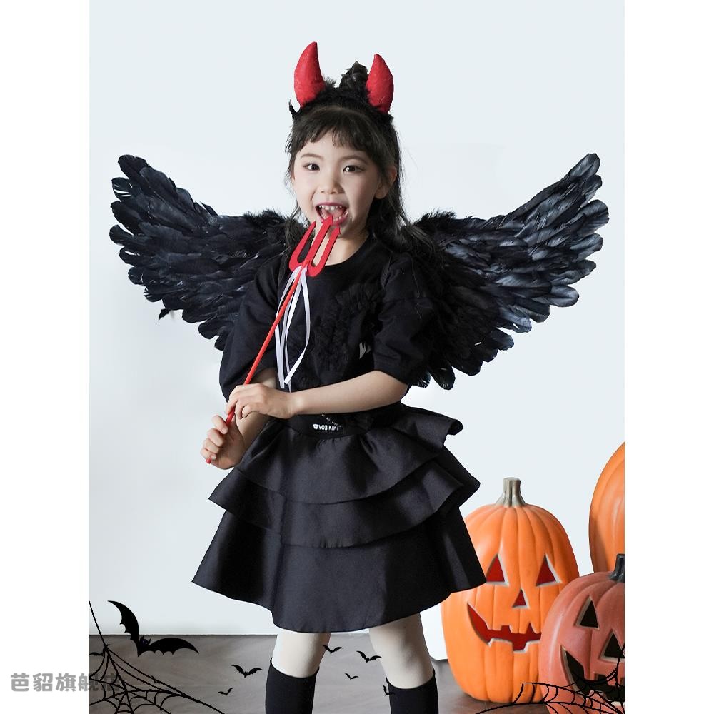万圣节cos精灵天使翅膀服饰儿童服装女衣服成人大人恶魔装扮道具