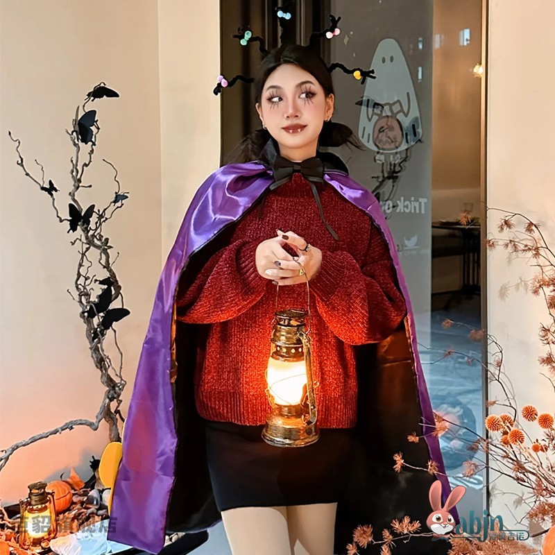 万圣节成人cos服饰服小魔女蒙娜服装紫色披风角色扮演头箍儿童女