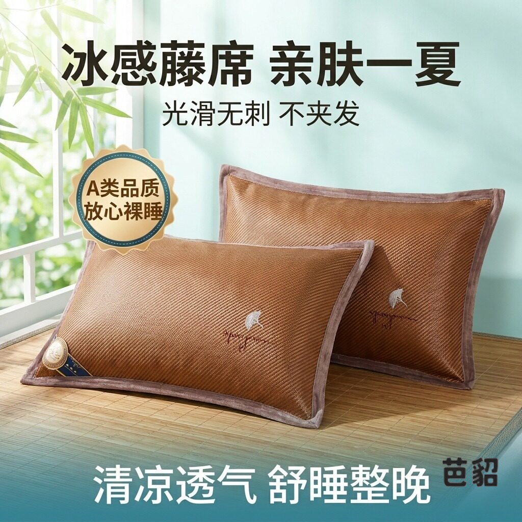 夏天冰丝枕套凉席双人一对装夏季枕头套48cmx74cm竹席枕套40x60图片