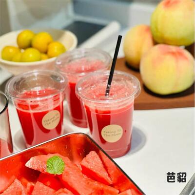 装西瓜汁的杯子一次性鲜榨果汁杯摆摊饮料杯子带盖子鲜榨橙汁专用