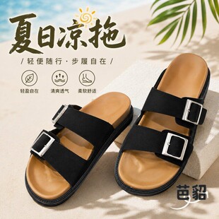 凉鞋女款平底夏外穿法式休闲风可下水百搭鞋子复古韩版海边沙滩鞋