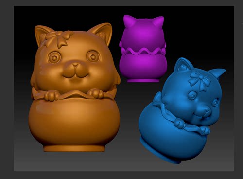 Stl蝴蝶花篮猫圆雕图卡通猫咪精雕图三维立体3D电脑雕刻图纸