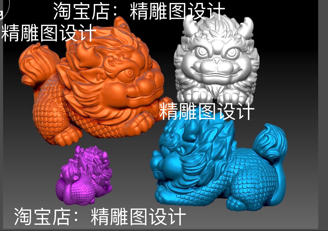 Stl50趴麒麟狮子圆雕图仿古麒麟三维立体图精雕图雕刻图浮雕图3D