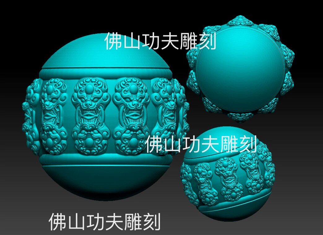 Stl独家款百兽圆珠子圆雕图兽头兽面桶珠精雕图貔貅珠子雕刻图纸