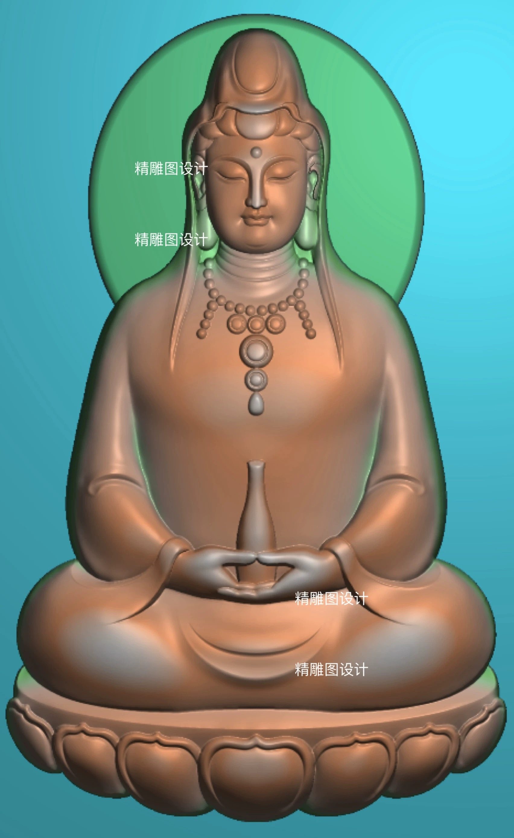 Jdp9素衣观音精雕图玉雕立体正装观音抱瓶素衣观音莲花浮雕图jdp