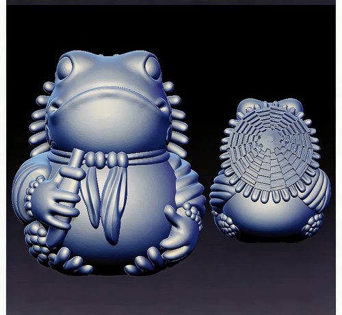 Stl带刀侠圆雕图青蛙精雕图蟾蜍立体图三维3D模型带草帽青蛙图纸