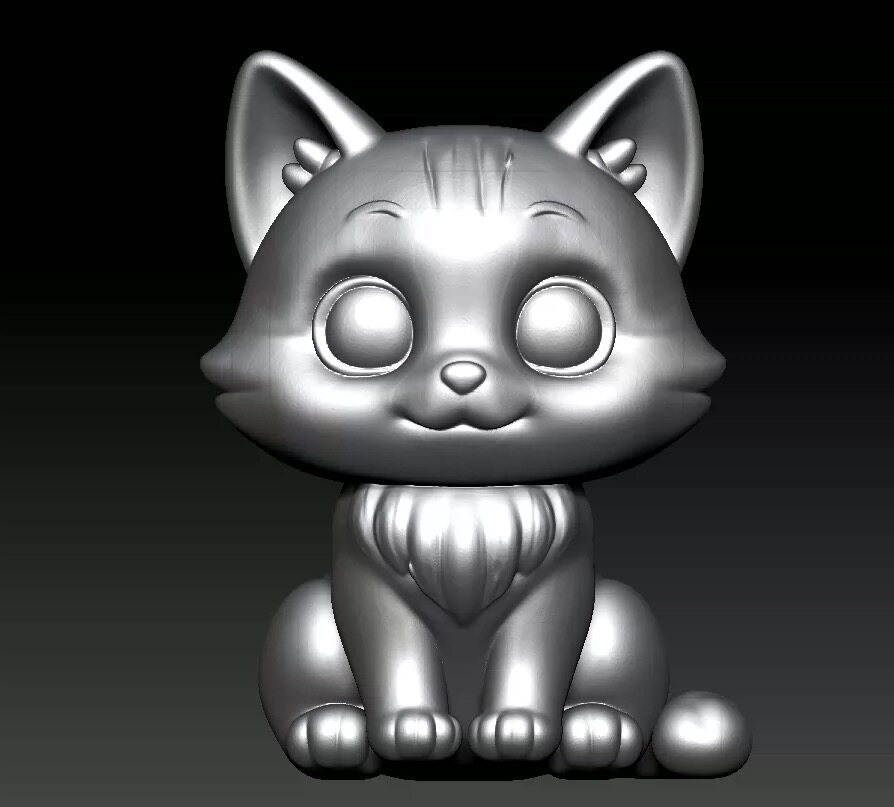 Stl卡通12坐猫咪圆雕图大眼2D/3D绘图