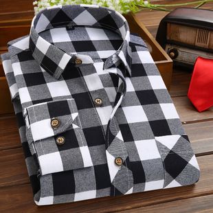磨毛格子衬衫 韩版 修身 2018春秋款 大码 长袖 青年装 格子杉男衬衣 男士