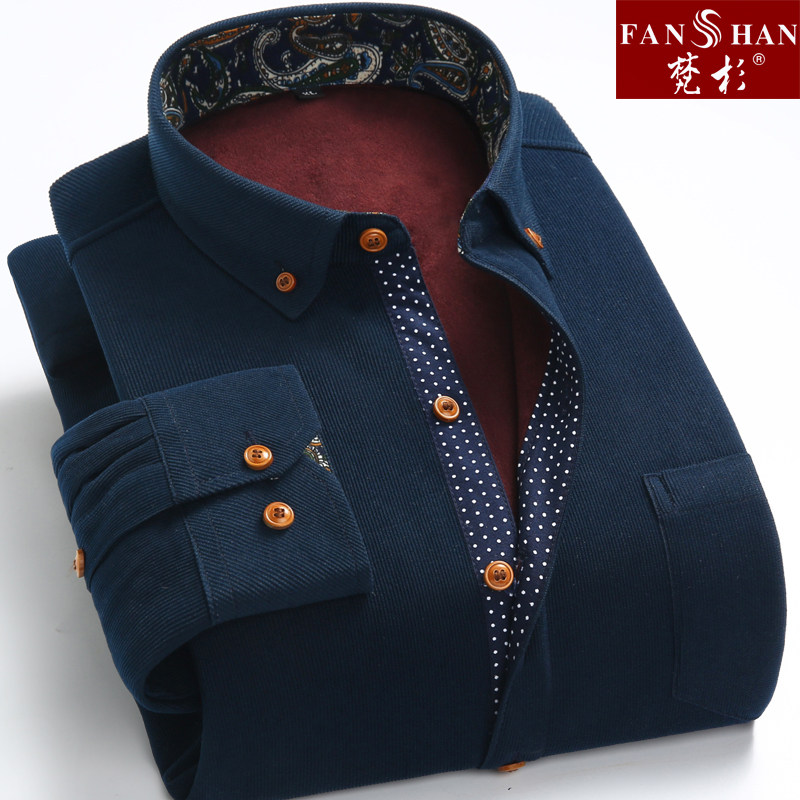 秋冬季加絨加厚保暖青年休閑男士燈芯絨長袖襯衫中老年爸爸裝襯衣在類目 男裝, 襯衫中 - 來自Buy2taobao.com提供專業的淘寶代購服務