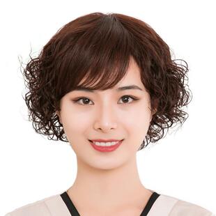 假发女短发短卷发真人发丝中老年自然蓬松修脸妈妈发套假发头套