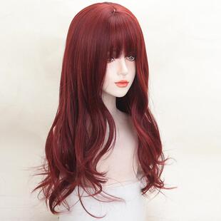 网红圆脸长卷发蓬松月牙头仿真大皮假发套假发漫画刘海女长卷头套