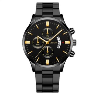 批发跨境爆款 手表三眼大表盘watch男表 日历钢带石英表男商务男士