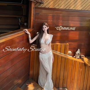 Sainbaby【玲珑少女】性感荷叶边沙滩度假长裙比基尼分体泳衣套装