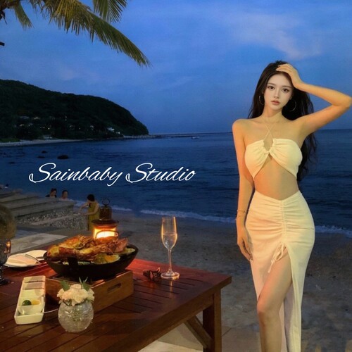 Sainbaby【泰式名伶】气质抹胸性感挂脖上衣半身裙长裙两件套装