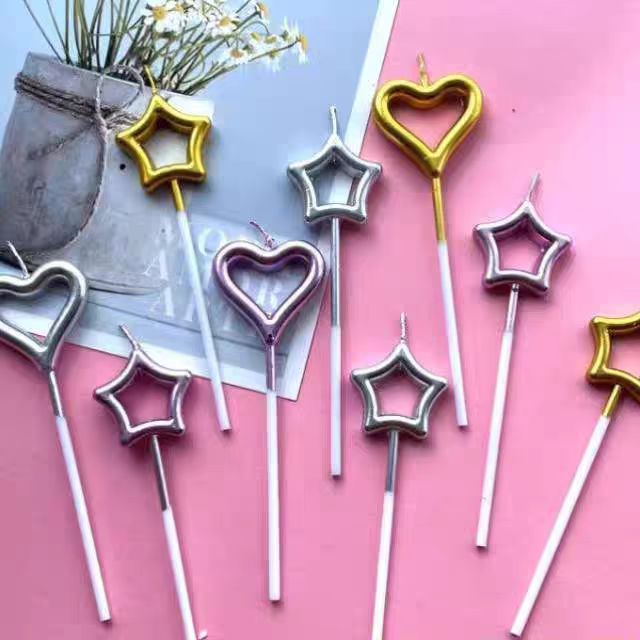 网红生日蜡烛烘焙插件金色五角星爱心星星蛋糕蜡烛筒浪漫装饰镀漆