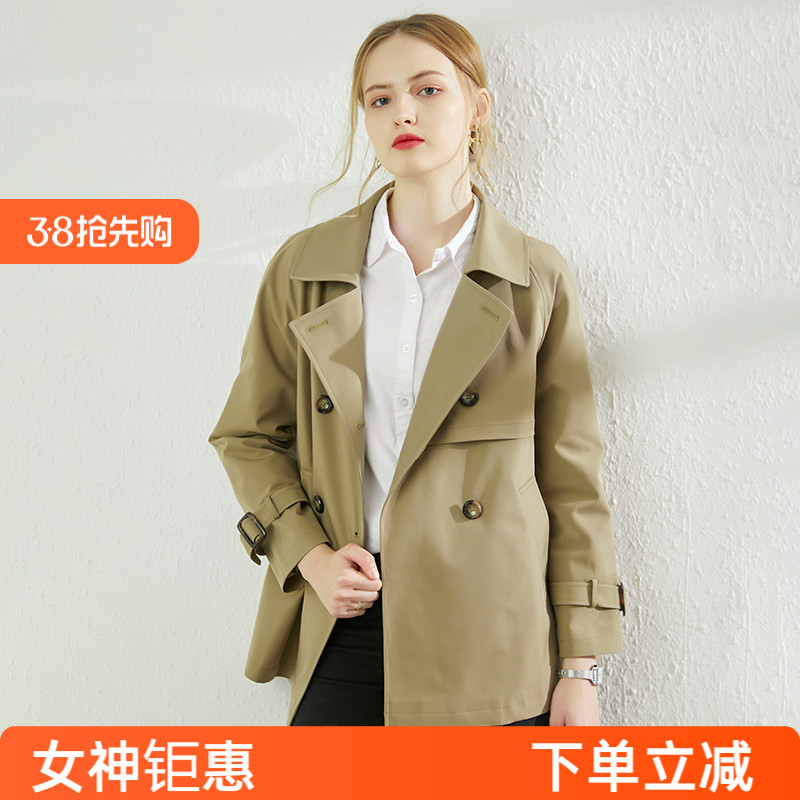 小个子时尚短款风衣卡其色休闲款图片