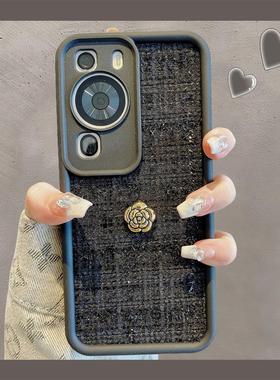 适用华为p60pro壳荣耀90秋冬新款p50pro黑色编织山茶花p40pro小香风p30/p20女nova11/10全包80/70/60/50