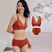 和沐美家一片式 套装 舒适无痕无钢圈均码 花波文胸防夹臀中高腰内裤