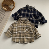 2026新款 秋季 儿童女童宝宝格子磨毛衬衣 长袖 淘气小妞纯棉男童衬衫