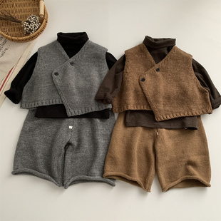 淘气小妞男童毛衣马甲套装秋冬2026新款女童宝宝针织背心一整套潮