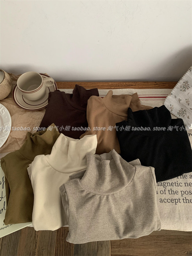 淘气小妞 女童打底衫春秋款韩版男童小孩宝宝洋气T恤纯色高领软弹