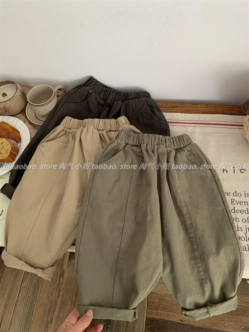 淘气小妞男女童裤子春秋新款韩版日系小孩宝宝洋气休闲裤长裤纯色