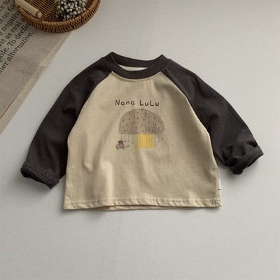 纯棉男女童宽松长袖插肩T恤