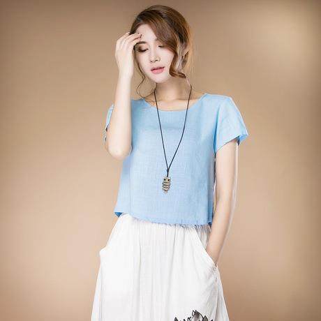 2019 summer new pattern Cotton and hemp Flax jacket lady clothing Short sleeved T-shirt Pure whitein the Women's clothing/Boutique , T-shirt  category - from Buy2taobao.com to provide professional Taobao agent buy service