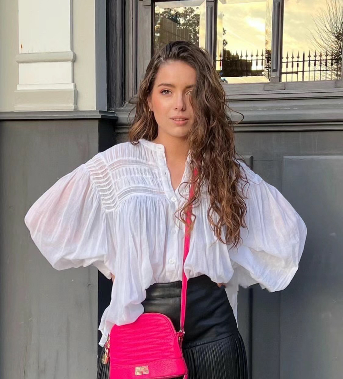 Is 2024新品仙仙的衬衫 法式风琴褶圆领衬衫 可做防晒