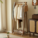 衣架落地可移动卧室实木中古挂衣架家用衣帽架多功能脏衣篓置物架