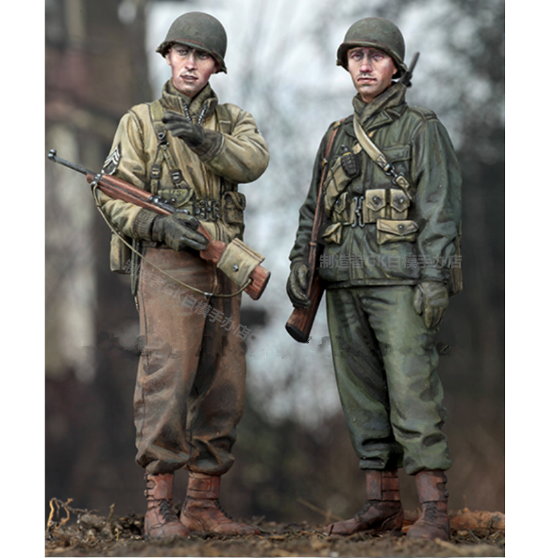 1/35树脂人物模型二战美军步兵军士长二人组合GK白模手办摆件162
