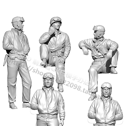 1/35树脂人物模型WW2美军坦克M4A3E8机组套装兵人gk白模手办5