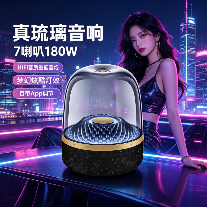 雷克玛琉璃音响180W7喇叭HIFI重低音炫酷灯效桌面琉璃5代蓝牙音箱