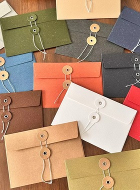创意彩色复古明信片照片信件收纳袋特种纸牛皮加厚绑扣高级信封