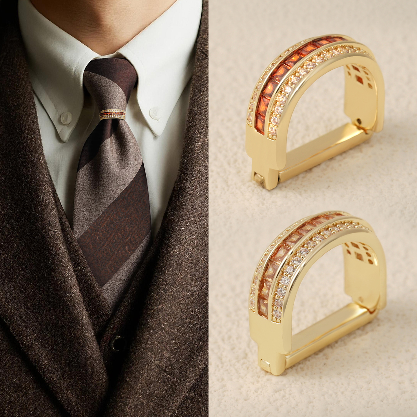 D型锆石领带箍环男士高档