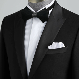 领结男士婚礼结婚新郎伴郎仿手打绒面蝴蝶结法式西装礼服bowtie黑