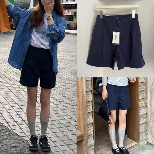 韩国东大门barnnet八奶夏季百搭梭织宽松百搭纽扣休闲短裤女