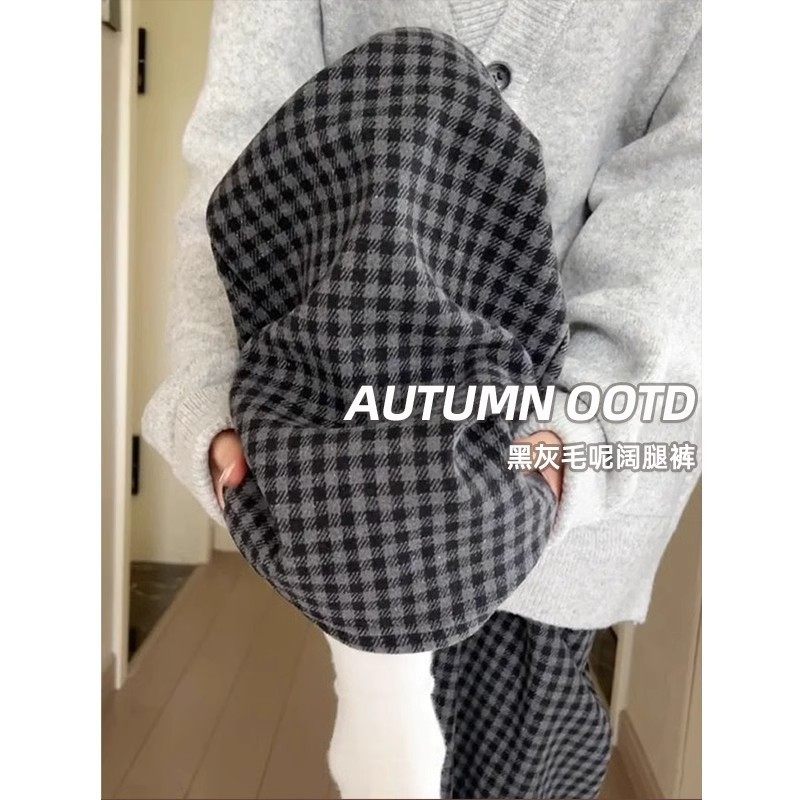 黑灰色加绒格子裤子女秋冬2024新款直筒高腰小个子阔腿裤休闲百搭,女装/女士精品,休闲裤,淘宝优惠券,粉丝福利购,淘宝优惠卷