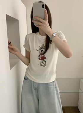 韩国东大门VISUAL SPA*CE复古卡通米奇印花休闲短袖T恤女上衣夏季
