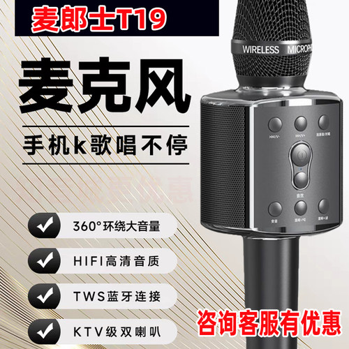 麦朗士T19无线蓝牙一体K歌麦克风