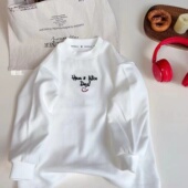 百搭打底衫 休闲风白色圆领卫衣女字母印花长袖 上衣5601 韩式 童装
