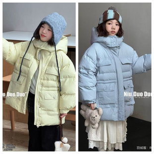 童装羽绒服2025新款冬装女中长款连帽面包服加厚保暖外套冬季
