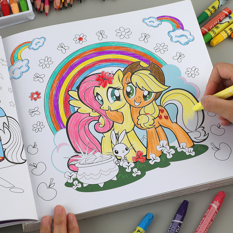 小马宝莉画画儿童涂色本书填颜色画卡通幼儿园宝宝涂鸦绘画描绘本