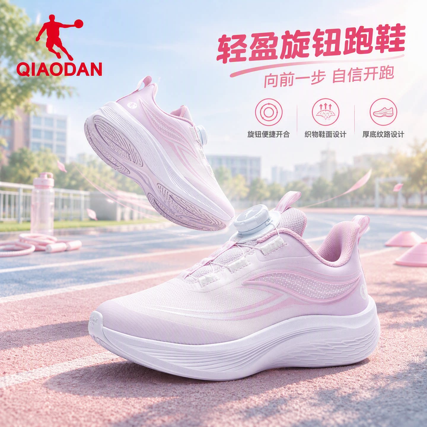 乔丹女童旋钮快穿脱跑步鞋