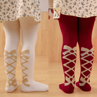 日本ST同款绑带蝴蝶结连裤袜女童公主打底裤袜甜美袜子宝宝洛丽塔