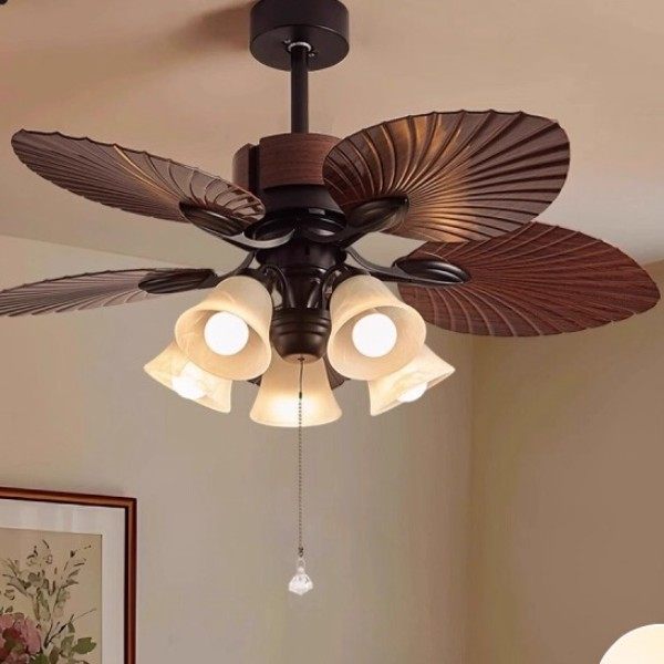 法式中古风扇灯大风力东南亚南洋芭蕉叶家用客厅餐厅复古风扇吊灯