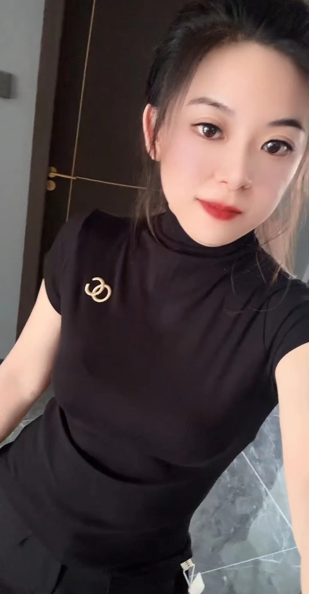 23夏秋款半高领螺纹棉t恤女修身显瘦短袖内搭小衫欧货外穿上衣纯